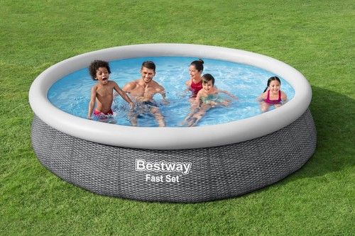 Bestway Rattan Effect Fast Set 12ft Outdoor Garden Durable Swimming Pool