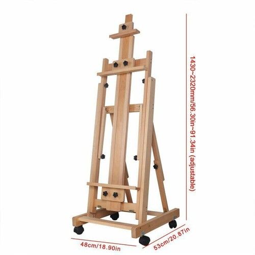 Large Heavy-Duty Studio Artist Easel H-Frame | Red Beech Wood Painting Art Easel