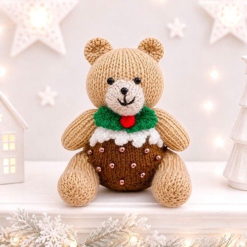 KNITTING PATTERN - Christmas Pudding Teddy Bear choc orange cover /15cm Toy