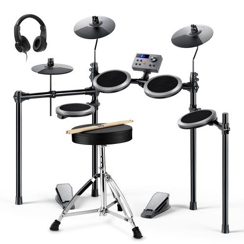 🥁Donner DED-70 NEW Electric Drum Set 4 Quiet Mesh Pads 2 Switch Pedal Gray