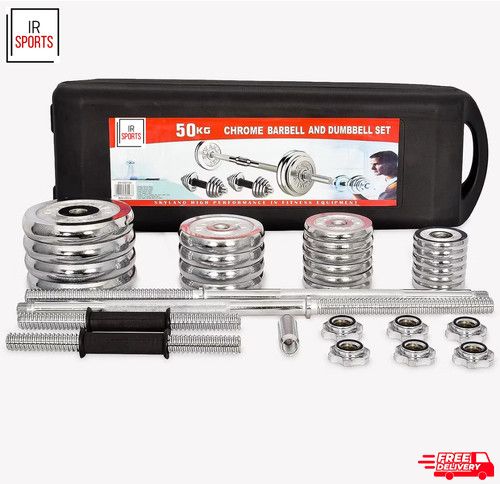 50kg Adjustable Barbell Dumbbells Set Weights & Case Home Gym Fitness Sports
