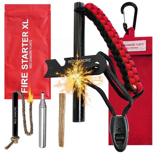 RED DAMORE Fire Starter Kit XL Ferro Rod Fire Steel Fire Striker Camping Scout