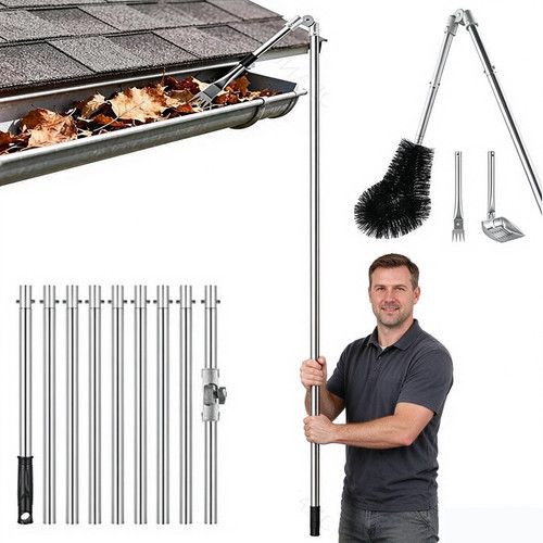 Gutter Cleaner 12Pc 4M Telescopic Roof Gutter Cleaning Tools Kit with Adjustable