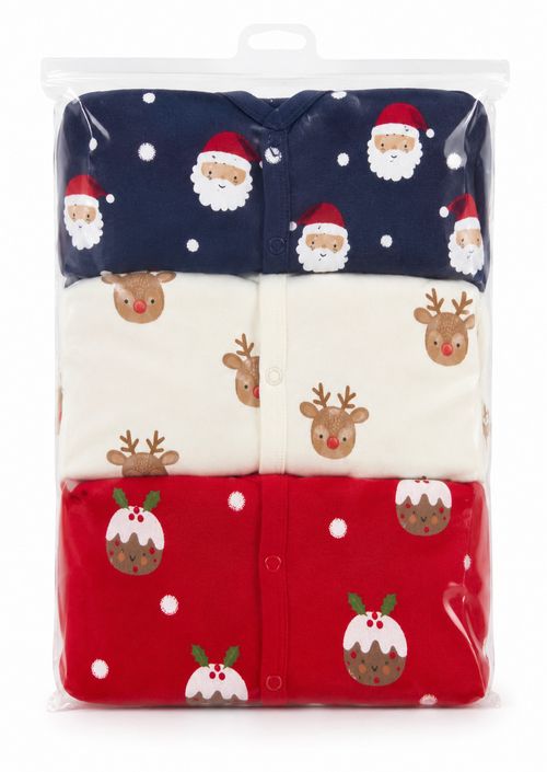 Baby George 3 Pack Christmas Sleepsuits 100% Cotton Soft Festive Santa Xmas Pud  — image 4