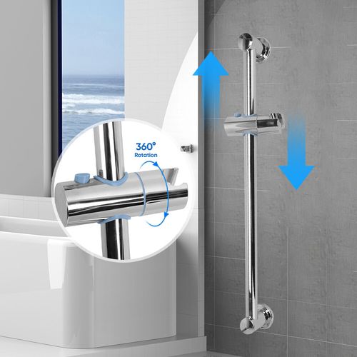 Shower Riser Rail Kit Adjustable Chrome Head Holder Bracket Bathroom Shower Rod — image 19