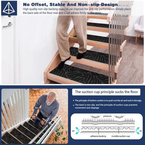 15Pcs Stair Pads Set Carpet Stair Treads Non Slip Adhesive Step Mats Home Decor — image 12