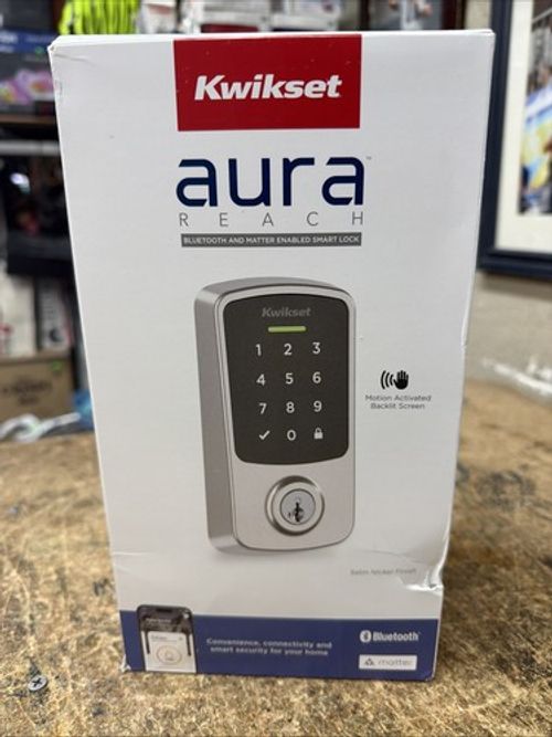 Kwikset Aura Reach Smart Deadbolt Matter Thread Satin Nickel 994000-001