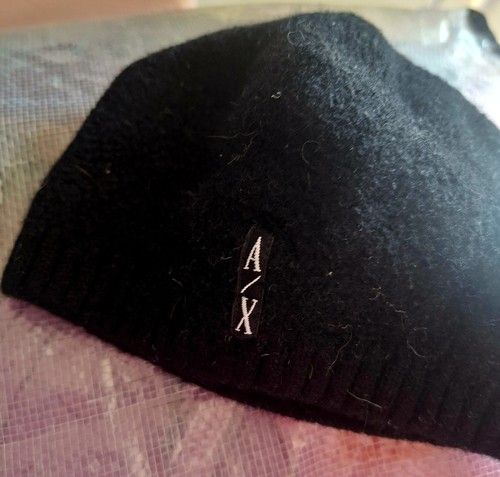 Armani Exchange Baby Beanie Hat Black 100% Wool Unisex Designer One Size A|X 🍂