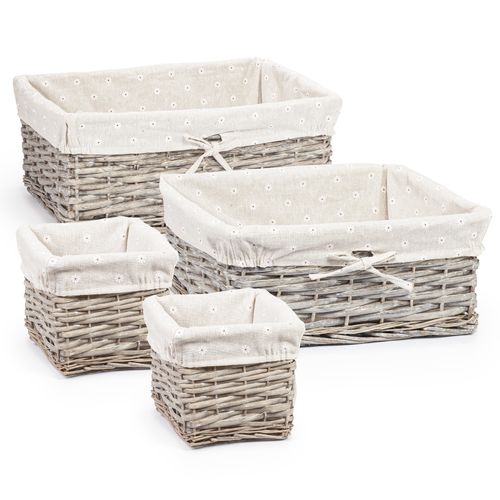 4 x Wicker Willow Gift Hamper Storage Baskets, Removable Lining, Nestable — image 1