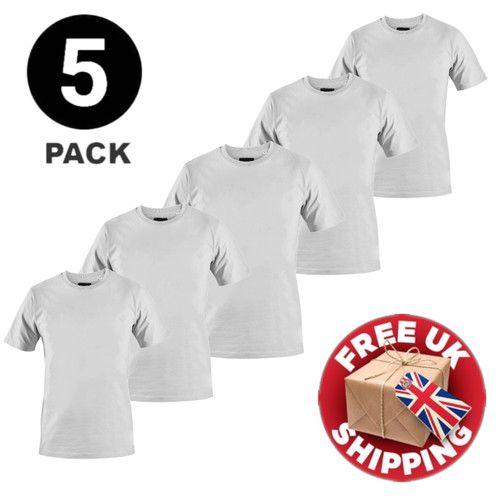 Mens Plain T-Shirt 5 Pack 100% Cotton Heavy Blend High Quality Short Sleeve Tee