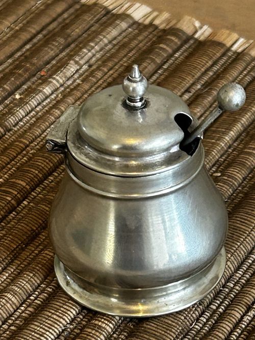 Antique EPNS Silver Plate Mustard Pot with Lid, Blue Glass Liner & Spoon VGC — image 2