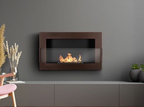 Wall-hung bio-fireplace with glass 650x400, structural brown matt