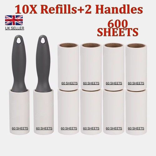 1-10X Lint Roller with 2 Handles For Clothes Pet Hair Remover Sticky Refills,