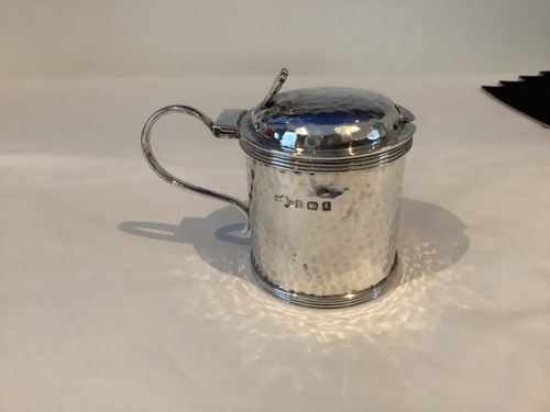 Rare Antique Arts & Crafts 1910 Solid Silver Hammered Mustard Pot Marples & Co — image 8