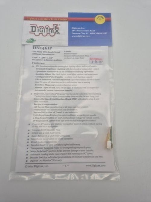 DN146IP 1 Amp N / HO Scale Integrated DCC Medium Plug Mobile Decoder