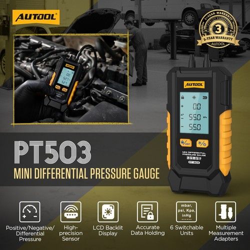 Digital Manometer Dual Port Air Pressure Meter Gauge HVAC Gas Pressure Tester