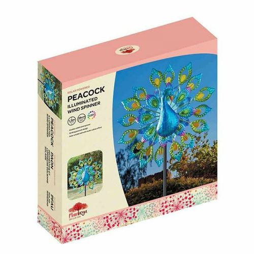 Peacock Bright Metal Wind Spinner Solar Powered Garden LED Light Up Decoration — image 3