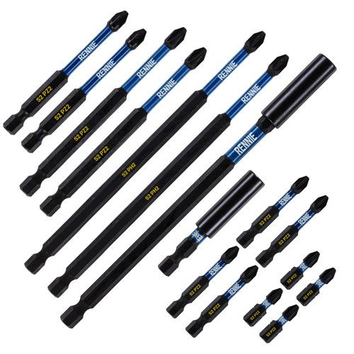 16 pc PZ2 Magnetic Impact Driver Screwdriver Bits Set & Long Drill Bit Holder