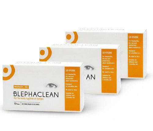 3 x Blephaclean Sterile Wipes for Daily Hygiene of Eye Lids