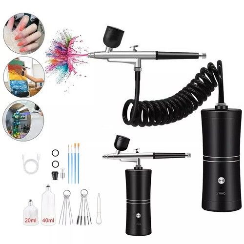 Portable Airbrush Kit Compressor Air Brush Spray Gun Paint USB Cordless Handheld