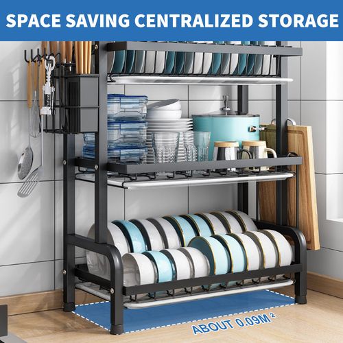 3 TIER DISH DRAINER RACK WITH DRIP TRAY CUTLERY HOLDER PLATE RACK KITCHEN SINK — image 8