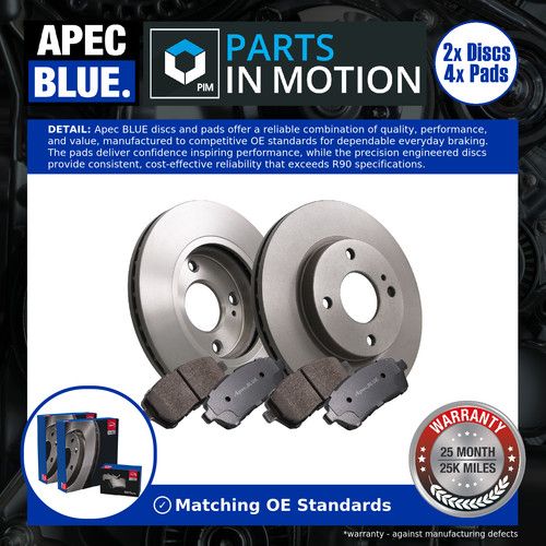 2x Vented Brake Discs and Pads Front Apec Blue fits FORD FIESTA 08-17 258mm
