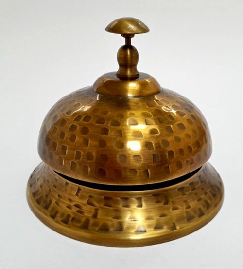FINE VINTAGE ARTS & CRAFTS STYLE PLANISHED BRASS RECEPTION SHOP/PUB COUNTER BELL