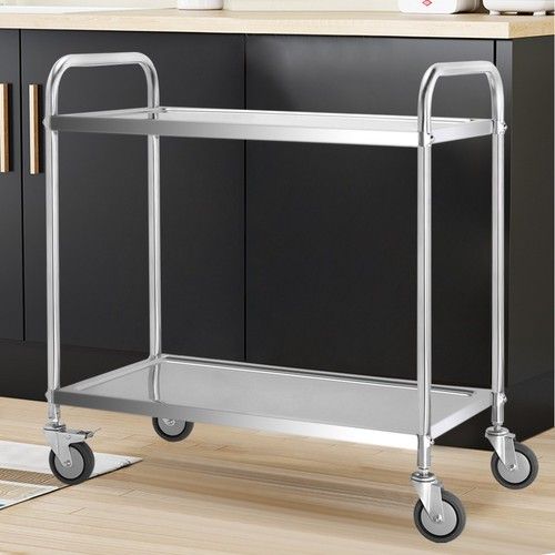 2 Tier Stainless Steel Catering Trolley Salon Food Dinner Service Cart On Wheels