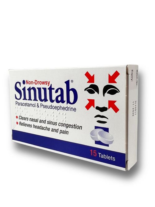 Sinutab Non-Drowsy Congestion Relief 500mg/30mg Tablets - 15 Tabs - — image 3