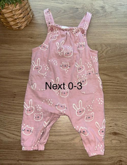 NEXT Pink Bunny Animal Print Dungaree Playsuit One-Piece 0-3 Months
