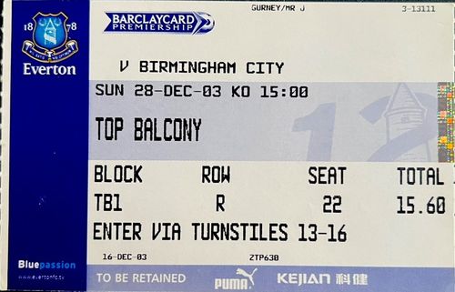 EVERTON V BIRMINGHAM CITY-28/12/03-FA PREMIER LEAGUE TICKET. — image 1