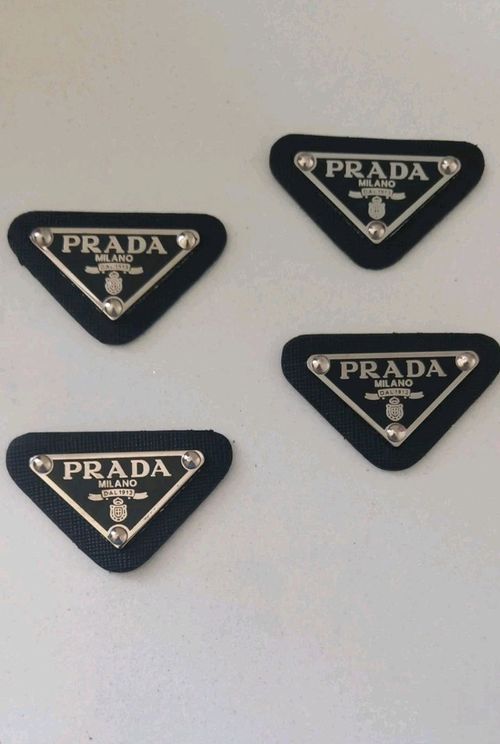 4 x Prada Logo Triangle Black and Silver Button Pendant clothing emblem — image 2