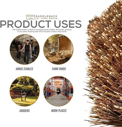 13'' Outdoor Broom Saddle Head Handle Yard Heavy Duty Stiff Bristles Sweeping — image 6
