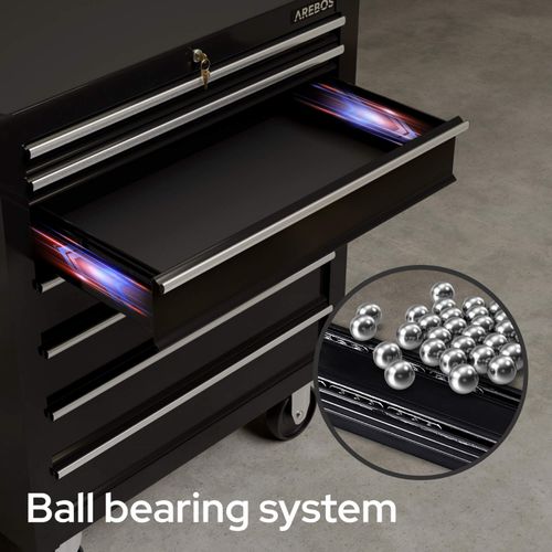 AREBOS Roller Tool Cabinet Storage 7 Drawers Toolbox Tool Chest, Trolley Black — image 3