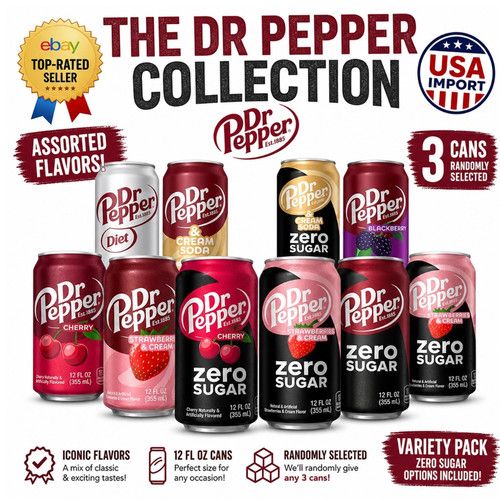 Dr Pepper Soda Bundle 3 Cans Assorted Flavors Variety Pack Zero Sugar USA IMPORT