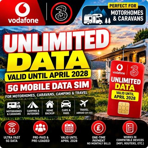 Unlimited 5G Data SIM Motorhome Caravan WiFi - Exp Apr 2028 - Preloaded