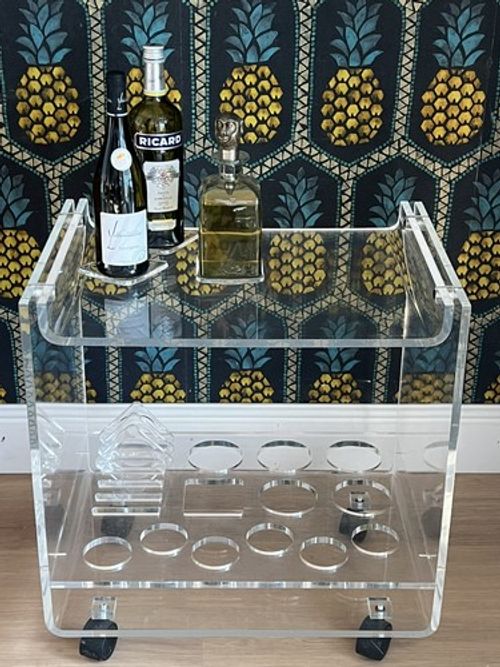 Lucite Acrylic Perspex Bar Cart Drinks Trolley Cocktail mid-century space age