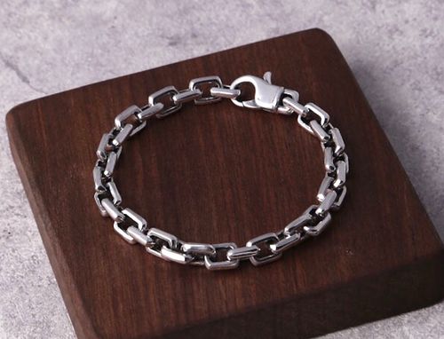 Solid 925 Sterling Silver Mens Plain Chain Clasp Cuff Bracelet Full length — image 8