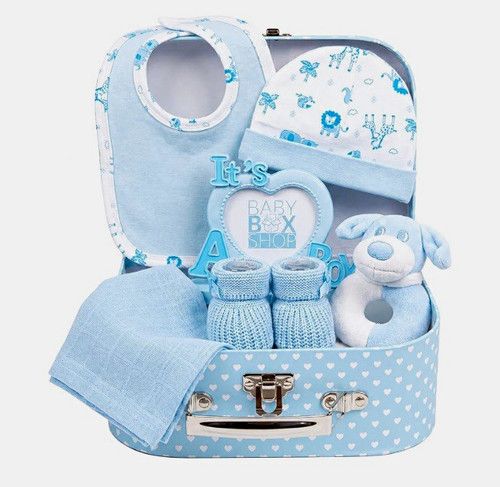 Baby Box Shop Newborn Baby Boy Gift Set Premium Gift-Ready Hamper with Rattle,