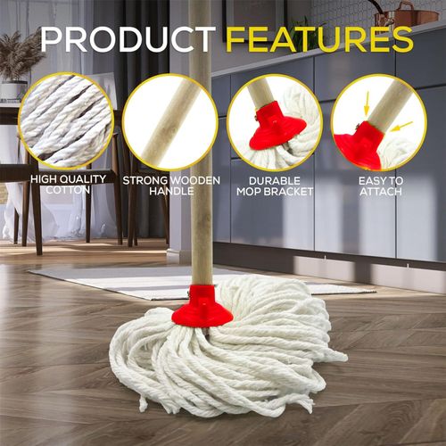 Cotton Floor Mop Head with Handle String Kitchen Absorbent Heavy Duty Cleaning — image 2