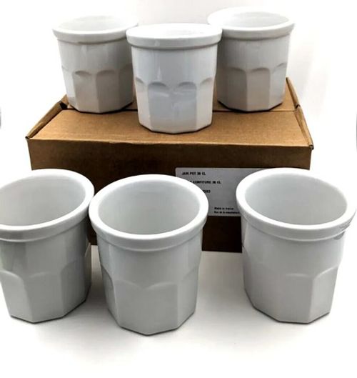 6 x Pillivuyt France White Jam Pot 30cl 1 box oven Proof  Baking Freezer Safe