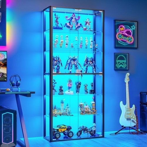 6-Tier RGB Display Cabinet with Glass Doors, App Control & Adjustable Shelves