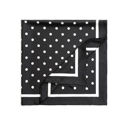 100% silk black and white Polka dot handmade women's silk Square scarf 35" 89cm