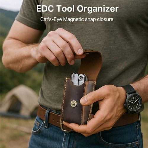 Genuine Leather EDC Organizer Sheath Multitool Case Belt Holster Clip Pouch