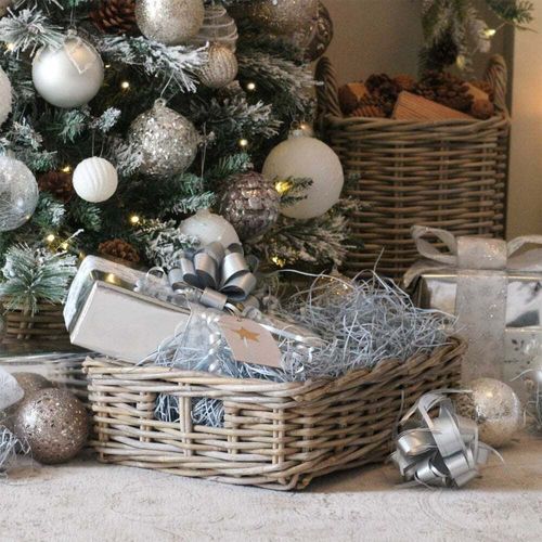 Grey & Buff Rattan Storage Baskets Rectangular Wicker Empty Hamper Display Tray — image 11