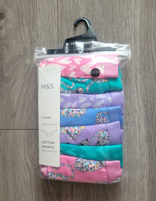Marks & Spencer Girls Underwear Shorts 7 Pack Cotton Stretch Cat Print 15-16