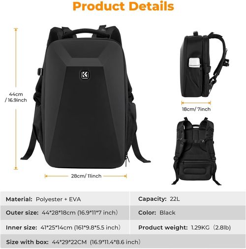 K&F CONCEPT 22L Camera Backpack Hard Shell Professional Photography Camera Bag — image 7