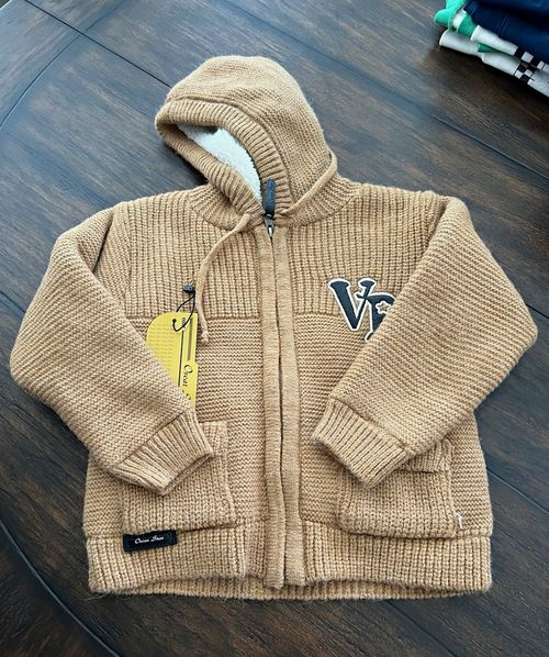 Oscar Star 4T NWT Beige Knit Hooded Full Zip Sherpa Lined Jacket Wool — image 2