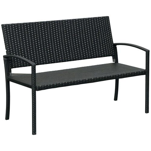 Outsunny Patio Rattan 2 Seater Garden Bench Love Seater Garden Armchair Black