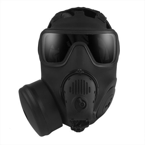 Tactical Gas Full face Mask Twin Port Respirator Airsoft SIMULATION With FAN